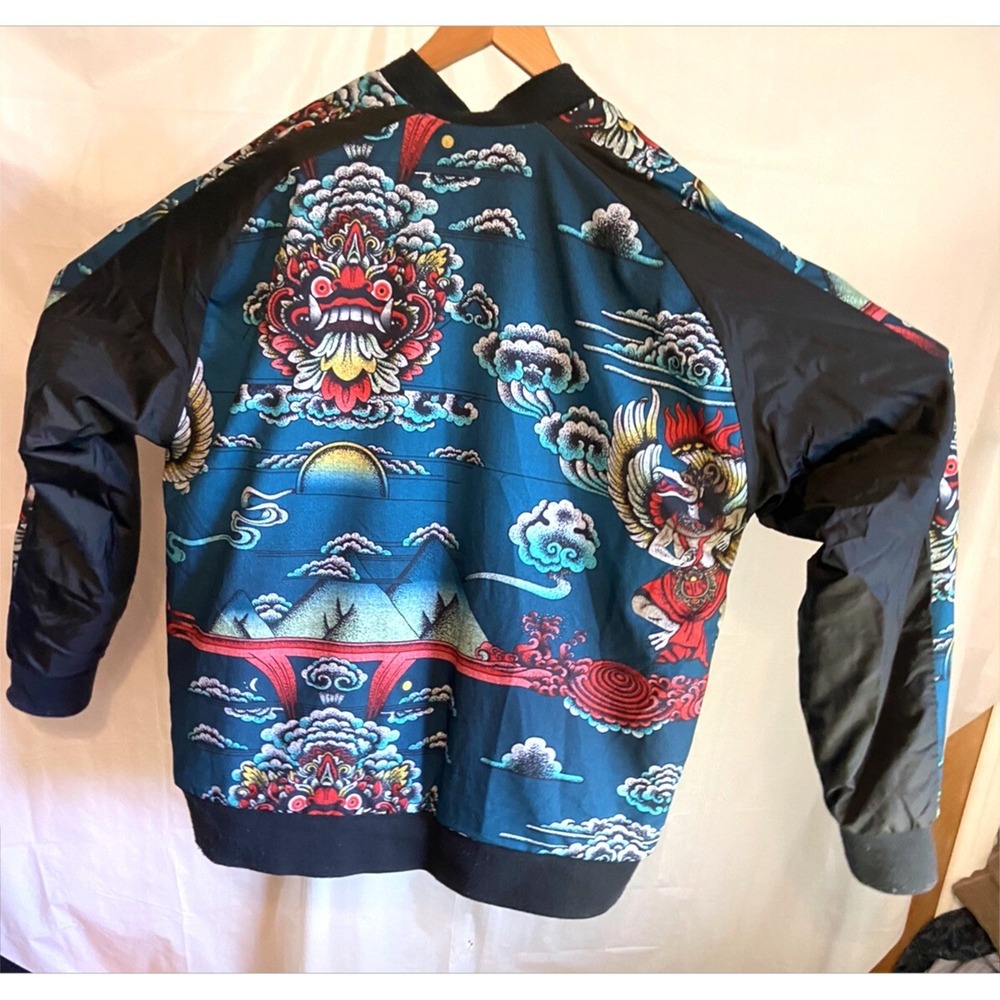 Hurley‎ Reversible Bomber Jacket Mens XXL Graphic Print Teal Black Full Zip